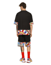 Jersey jogging shorts with printed trims - | Dolce & Gabbana