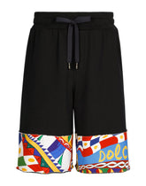 Jersey jogging shorts with printed trims - | Dolce & Gabbana
