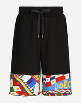 Jersey jogging shorts with printed trims - | Dolce & Gabbana