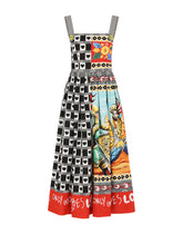 Long patchwork-print poplin dress - | Dolce & Gabbana