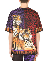 Jersey and twill T-shirt with tiger print - | Dolce & Gabbana