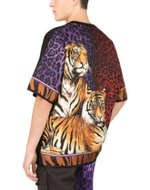 Jersey and twill T-shirt with tiger print - | Dolce & Gabbana