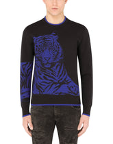 Round-neck tiger-design jacquard sweater - | Dolce & Gabbana