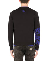 Round-neck tiger-design jacquard sweater - | Dolce & Gabbana