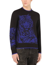 Round-neck tiger-design jacquard sweater - | Dolce & Gabbana