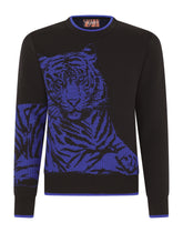 Round-neck tiger-design jacquard sweater - | Dolce & Gabbana