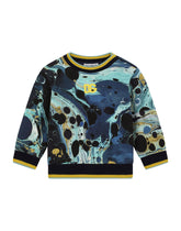 Round-neck jersey sweatshirt with marbled print - | Dolce & Gabbana