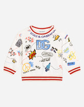 Round-neck jersey sweatshirt with DG design print and patches - | Dolce & Gabbana