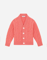 Cable-knit cardigan with DG logo patch - | Dolce & Gabbana