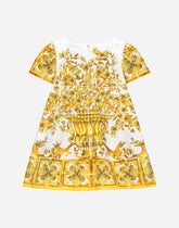 Poplin dress with yellow majolica print - | Dolce & Gabbana