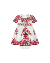 Short-sleeved majolica-print poplin dress - | Dolce & Gabbana