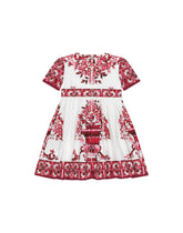 Short-sleeved majolica-print poplin dress - | Dolce & Gabbana