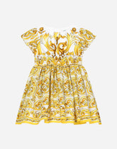 Poplin dress with yellow majolica print - | Dolce & Gabbana