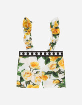 Yellow rose-print poplin dungarees - | Dolce & Gabbana