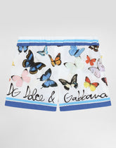 Striped poplin shorts with butterfly print - | Dolce & Gabbana