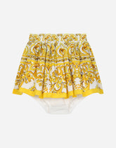 Poplin skirt with yellow majolica print - | Dolce & Gabbana