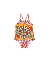 Carretto-print one-piece swimsuit with ruched side - | Dolce & Gabbana