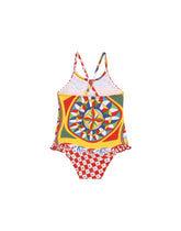 Carretto-print one-piece swimsuit with ruched side - | Dolce & Gabbana