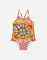 Carretto-print one-piece swimsuit with ruched side - | Dolce & Gabbana