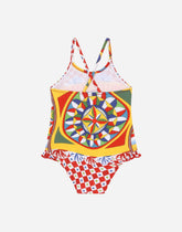 Carretto-print one-piece swimsuit with ruched side - | Dolce & Gabbana