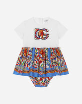 Carretto-print poplin and jersey dress with logo patch - | Dolce & Gabbana