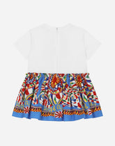 Carretto-print poplin and jersey dress with logo patch - | Dolce & Gabbana