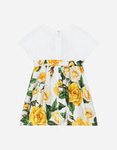 Jersey and poplin dress with bloomers and yellow rose print - | Dolce & Gabbana