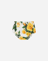 Jersey and poplin dress with bloomers and yellow rose print - | Dolce & Gabbana