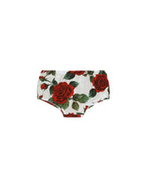 Poplin and jersey dress with red rose print - | Dolce & Gabbana