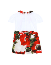 Jersey and poplin onesie with anemone print - | Dolce & Gabbana