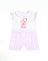 Jersey and jacquard romper suit with DG logo with patch and polka-dots - | Dolce & Gabbana