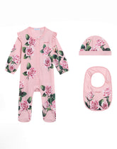 3-piece jersey gift set with rose print - | Dolce & Gabbana