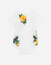 Jersey onesie with yellow rose print - | Dolce & Gabbana