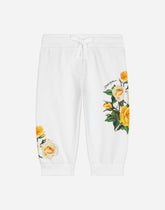 Jersey jogging pants with yellow rose print - | Dolce & Gabbana