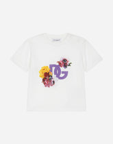 Jersey T-shirt with flower and DG logo print - | Dolce & Gabbana