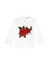Jersey polo shirt with crochet rose patch - | Dolce & Gabbana