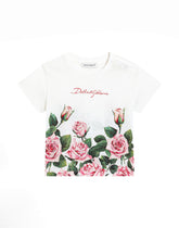 Jersey T-shirt with rose print - | Dolce & Gabbana