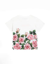 Jersey T-shirt with rose print - | Dolce & Gabbana