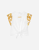 Jersey T-shirt with yellow majolica print and Dolce&Gabbana logo - | Dolce & Gabbana