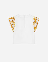 Jersey T-shirt with yellow majolica print and Dolce&Gabbana logo - | Dolce & Gabbana
