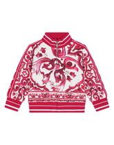 Zip-up jersey sweatshirt with majolica print - | Dolce & Gabbana