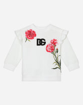 Round-neck jersey sweatshirt with carnation print - | Dolce & Gabbana