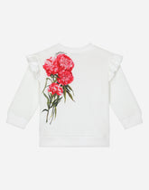 Round-neck jersey sweatshirt with carnation print - | Dolce & Gabbana