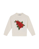 Round-neck knit pullover with crochet rose patch - | Dolce & Gabbana