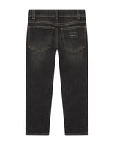 Stretch regular fit grey jeans with rips - | Dolce & Gabbana