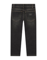 Stretch regular fit grey jeans with rips - | Dolce & Gabbana