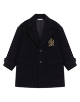 Single-breasted baize coat with logo patch - | Dolce & Gabbana