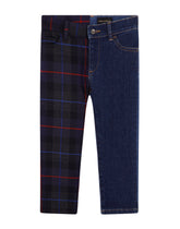 Mixed denim and tartan five-pocket pants - | Dolce & Gabbana