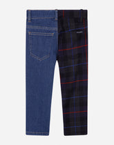 Mixed denim and tartan five-pocket pants - | Dolce & Gabbana
