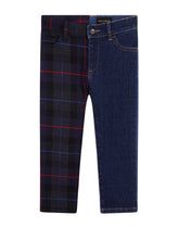 Mixed denim and tartan five-pocket pants - | Dolce & Gabbana